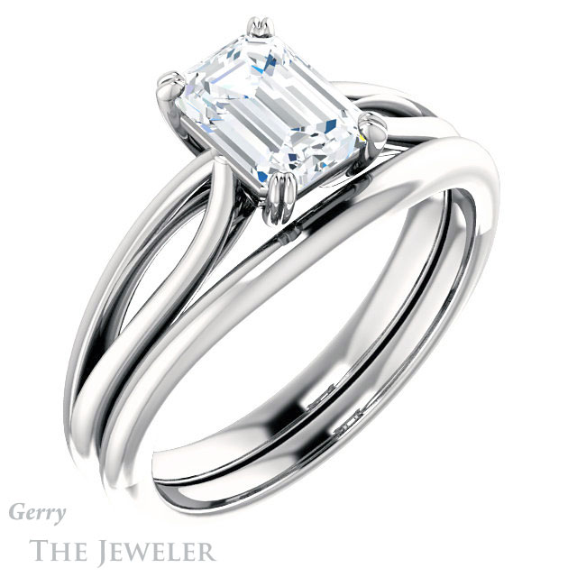Emerald Cut Forever One Moissanite Engagement Ring #GTJ1183-emerald-fb-w 6 Emerald Cut Forever Brilliant Moissanite Engagement Ring #GTJ1183-emerald-fb-w