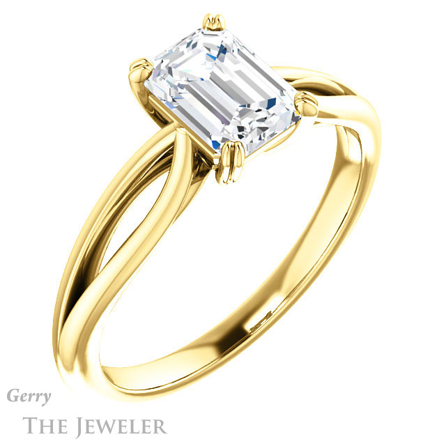 Emerald Cut Forever One Moissanite Engagement Ring #GTJ1183-emerald-fb-y 4 Emerald Cut Forever Brilliant Moissanite Engagement Ring #GTJ1183-emerald-fb-y