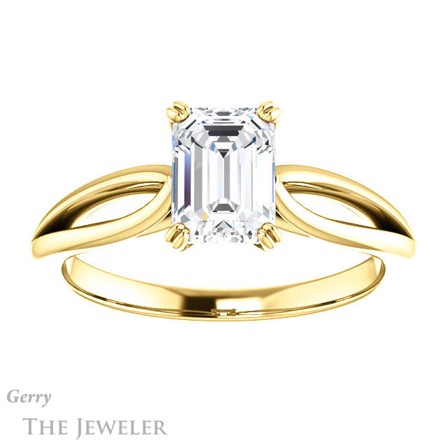 Emerald Cut Forever One Moissanite Engagement Ring #GTJ1183-emerald-fb-y 1 Emerald Cut Forever Brilliant Moissanite Engagement Ring #GTJ1183-emerald-fb-y