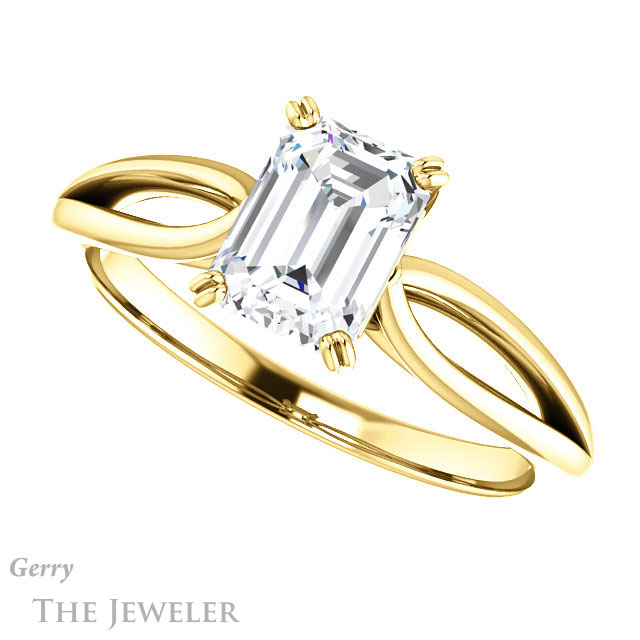 Emerald Cut Forever One Moissanite Engagement Ring #GTJ1183-emerald-fb-y 5 Emerald Cut Forever Brilliant Moissanite Engagement Ring #GTJ1183-emerald-fb-y