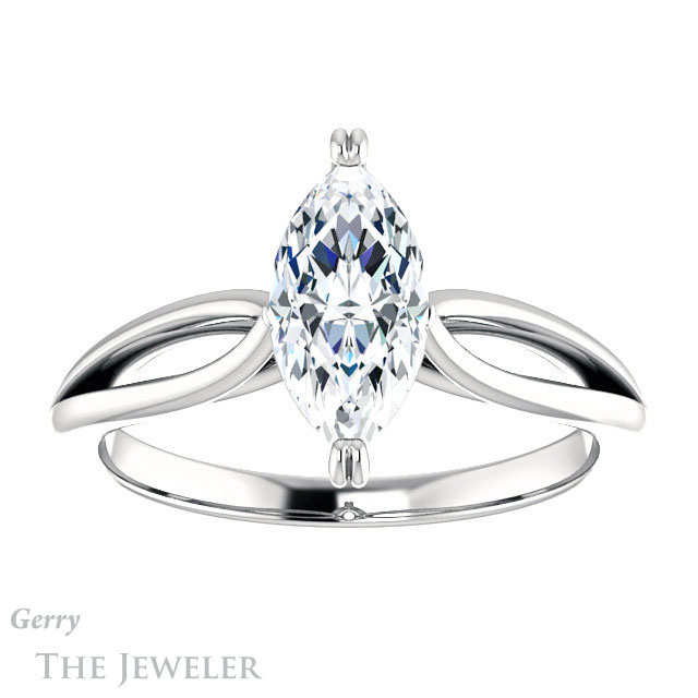 Marquise Cut Forever One Moissanite Engagement Ring #GTJ1183-marquise-fb-w 1 Marquise Cut Forever Brilliant Moissanite Engagement Ring #GTJ1183-marquise-fb-w