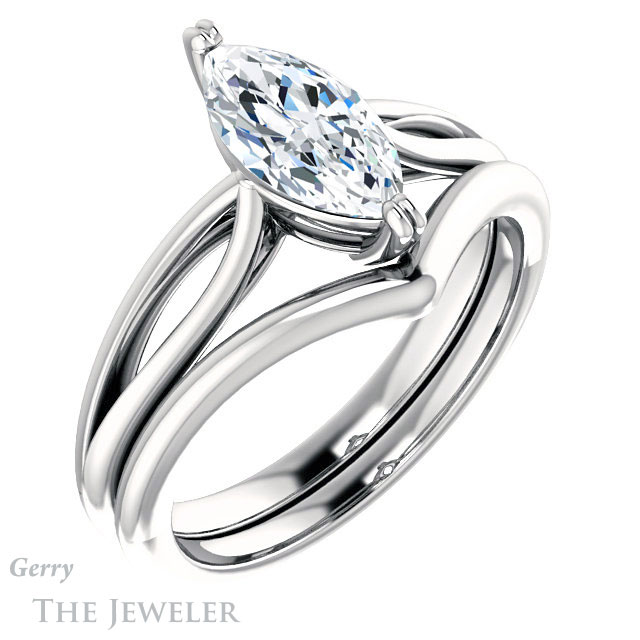 Marquise Cut Forever One Moissanite Engagement Ring #GTJ1183-marquise-fb-w 6 Marquise Cut Forever Brilliant Moissanite Engagement Ring #GTJ1183-marquise-fb-w