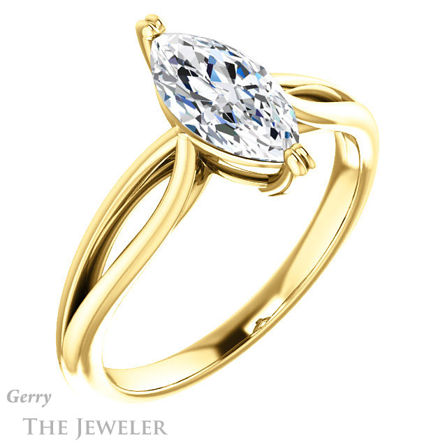 Marquise Cut Forever One Moissanite Engagement Ring #GTJ1183-marquise-fb-y 4 Marquise Cut Forever Brilliant Moissanite Engagement Ring #GTJ1183-marquise-fb-y