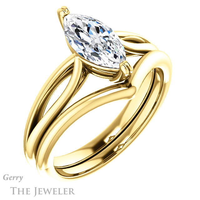 Marquise Cut Forever One Moissanite Engagement Ring #GTJ1183-marquise-fb-y 6 Marquise Cut Forever Brilliant Moissanite Engagement Ring #GTJ1183-marquise-fb-y