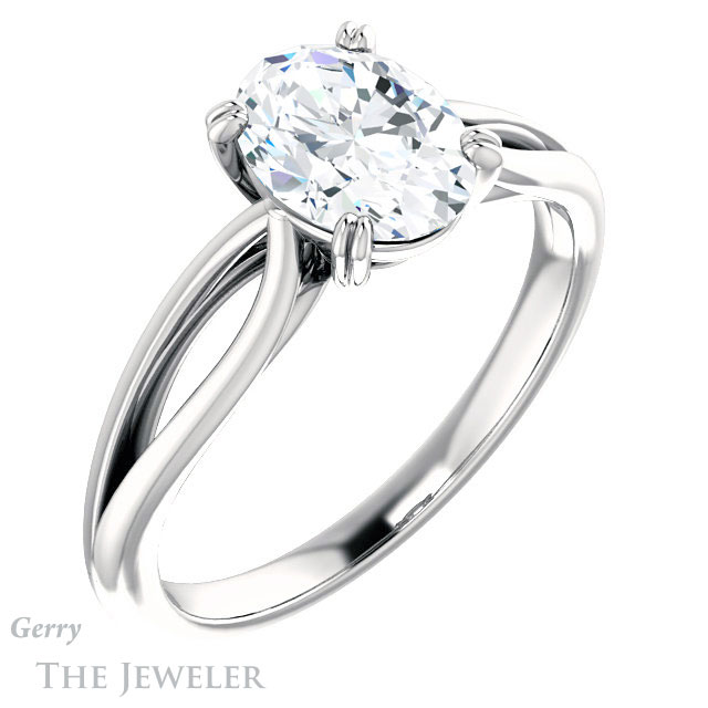 Oval Shaped Forever One Moissanite Engagement Ring #GTJ1183-oval-fo-w
