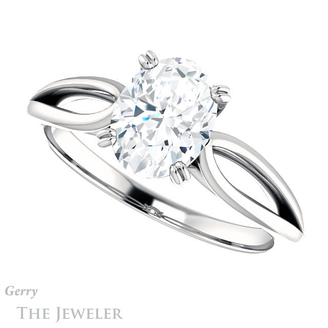 Oval Shaped Forever One Moissanite Engagement Ring #GTJ1183-oval-fo-w