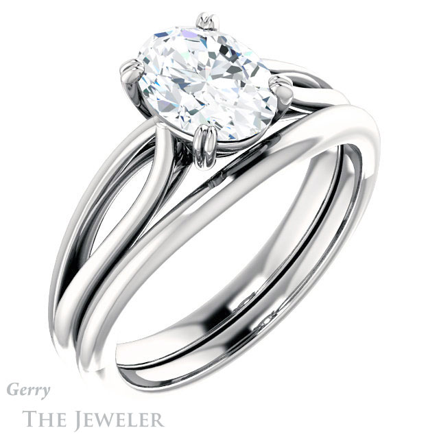 Oval Shaped Forever One Moissanite Engagement Ring #GTJ1183-oval-fo-w