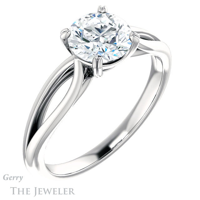 Round Cut Forever One Moissanite Engagement Ring #GTJ1183-round-fo-w
