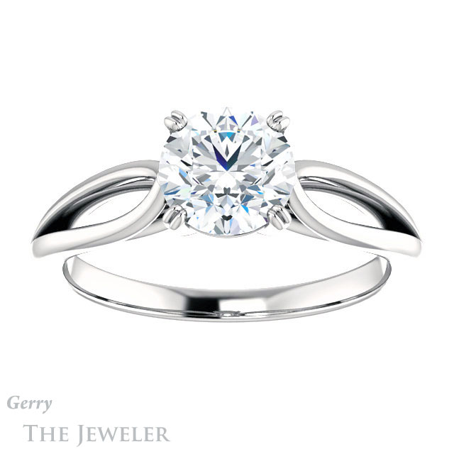 Round Cut Forever One Moissanite Engagement Ring #GTJ1183-round-fo-w