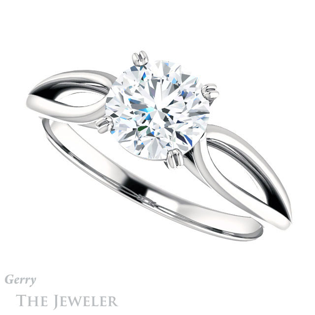 Round Cut Forever One Moissanite Engagement Ring #GTJ1183-round-fo-w