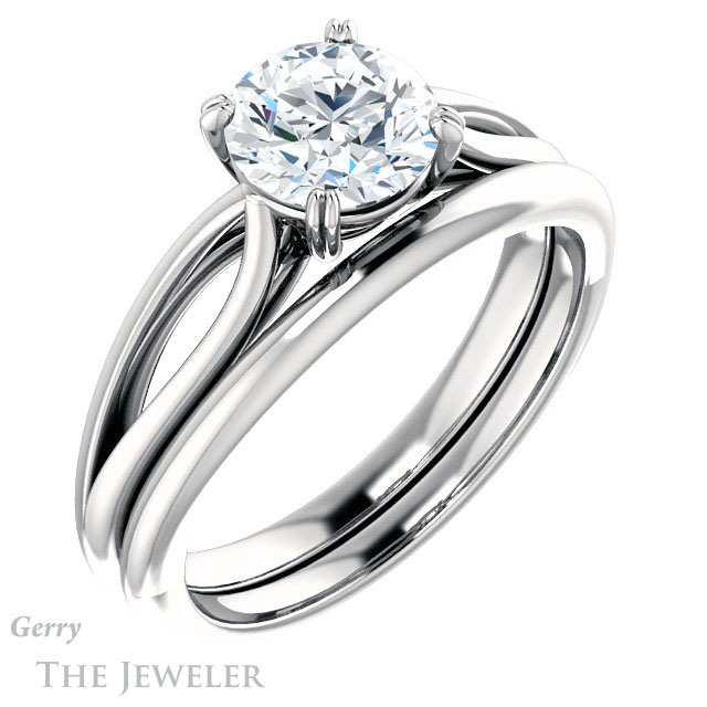 Round Cut Forever One Moissanite Engagement Ring #GTJ1183-round-fo-w