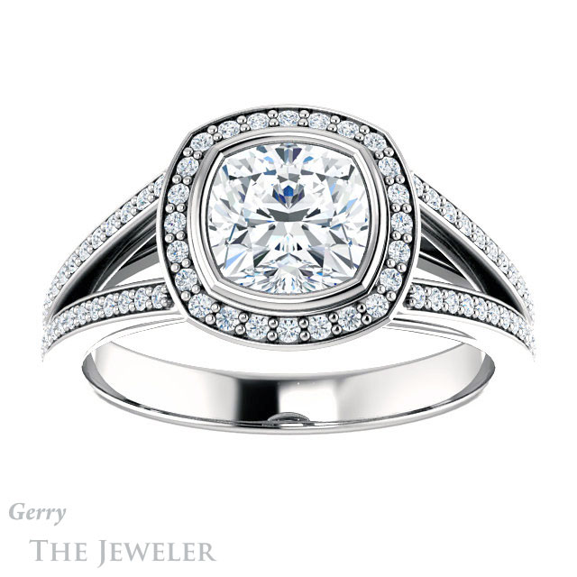 Cushion Cut Forever One Moissanite Engagement Ring #GTJ1184-cushion-fo-w