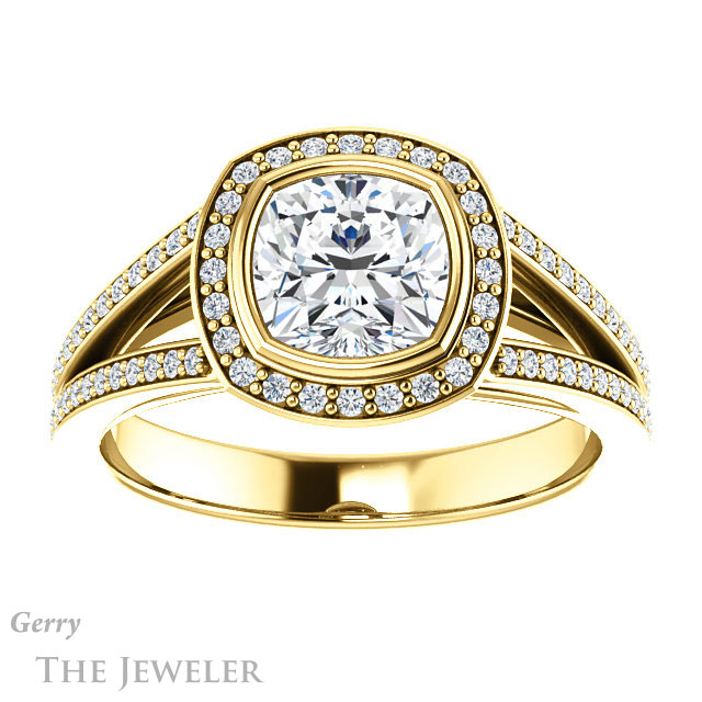 Cushion Cut Forever One Moissanite Engagement Ring #GTJ1184-cushion-fo-y