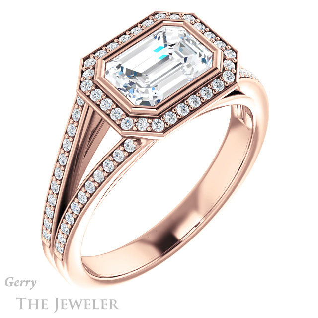 Emerald Cut Forever One Moissanite Engagement Ring #GTJ1184-emerald-fb-r 4 Emerald Cut Forever Brilliant Moissanite Engagement Ring #GTJ1184-emerald-fb-r