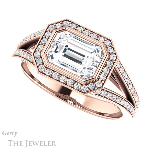 Emerald Cut Forever One Moissanite Engagement Ring #GTJ1184-emerald-fb-r 5 Emerald Cut Forever Brilliant Moissanite Engagement Ring #GTJ1184-emerald-fb-r