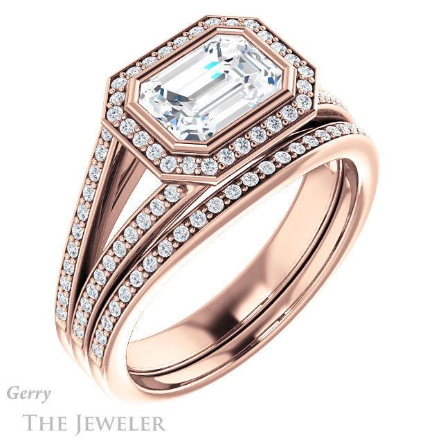 Emerald Cut Forever One Moissanite Engagement Ring #GTJ1184-emerald-fb-r 6 Emerald Cut Forever Brilliant Moissanite Engagement Ring #GTJ1184-emerald-fb-r