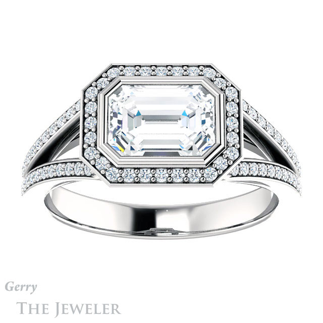 Emerald Cut Forever Brilliant Moissanite Engagement Ring #GTJ1184-emerald-fb-w