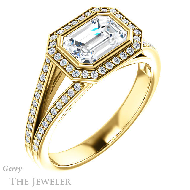 Emerald Cut Forever Brilliant Moissanite Engagement Ring #GTJ1184-emerald-fb-y