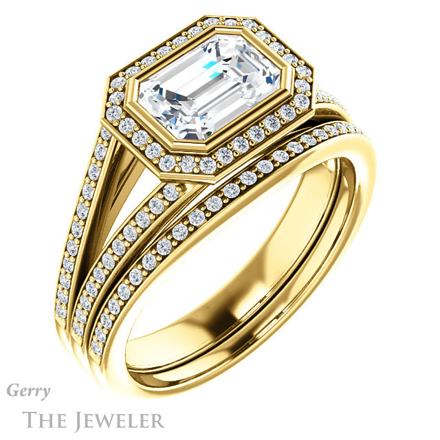 Emerald Cut Forever Brilliant Moissanite Engagement Ring #GTJ1184-emerald-fb-y