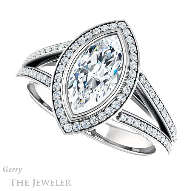Marquise Cut Forever Brilliant Moissanite Engagement Ring #GTJ1184-marquise-fb-w