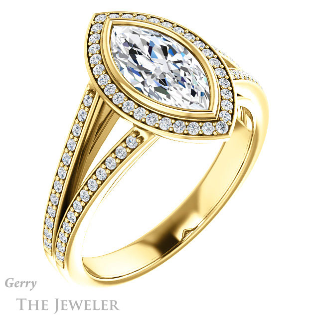 Marquise Cut Forever One Moissanite Engagement Ring #GTJ1184-marquise-fb-y 4 Marquise Cut Forever Brilliant Moissanite Engagement Ring #GTJ1184-marquise-fb-y