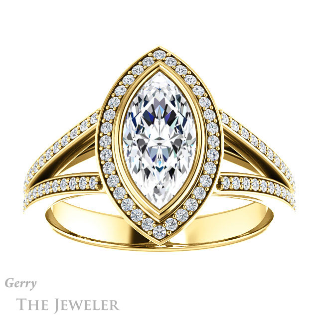 Marquise Cut Forever One Moissanite Engagement Ring #GTJ1184-marquise-fb-y 1 Marquise Cut Forever Brilliant Moissanite Engagement Ring #GTJ1184-marquise-fb-y