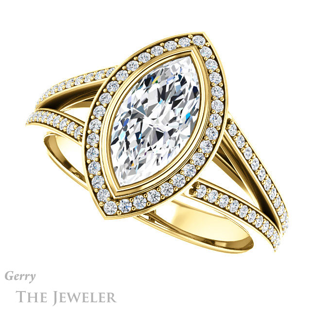 Marquise Cut Forever One Moissanite Engagement Ring #GTJ1184-marquise-fb-y 5 Marquise Cut Forever Brilliant Moissanite Engagement Ring #GTJ1184-marquise-fb-y