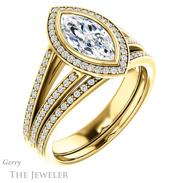Marquise Cut Forever One Moissanite Engagement Ring #GTJ1184-marquise-fb-y 6 Marquise Cut Forever Brilliant Moissanite Engagement Ring #GTJ1184-marquise-fb-y
