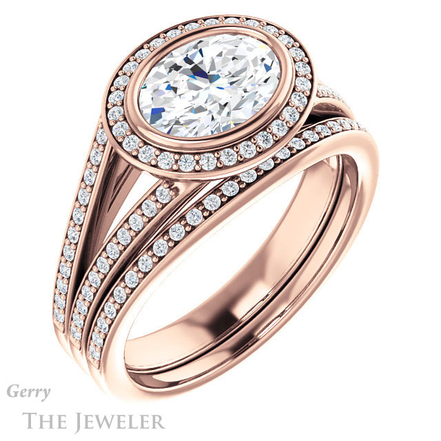 Oval Shaped Forever One Moissanite Engagement Ring #GTJ1184-oval-fo-r