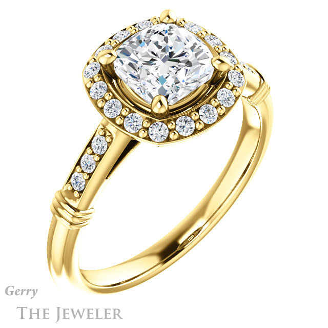 Cushion Cut Forever One Moissanite Engagement Ring #GTJ1185-cushion-fo-y | Gerry The Jeweler Cushion Cut Forever One Moissanite Engagement Ring #GTJ1185-cushion-fo-y