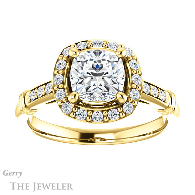 Cushion Cut Forever One Moissanite Engagement Ring #GTJ1185-cushion-fo-y | Gerry The Jeweler Cushion Cut Forever One Moissanite Engagement Ring #GTJ1185-cushion-fo-y