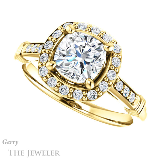 Cushion Cut Forever One Moissanite Engagement Ring #GTJ1185-cushion-fo-y | Gerry The Jeweler Cushion Cut Forever One Moissanite Engagement Ring #GTJ1185-cushion-fo-y