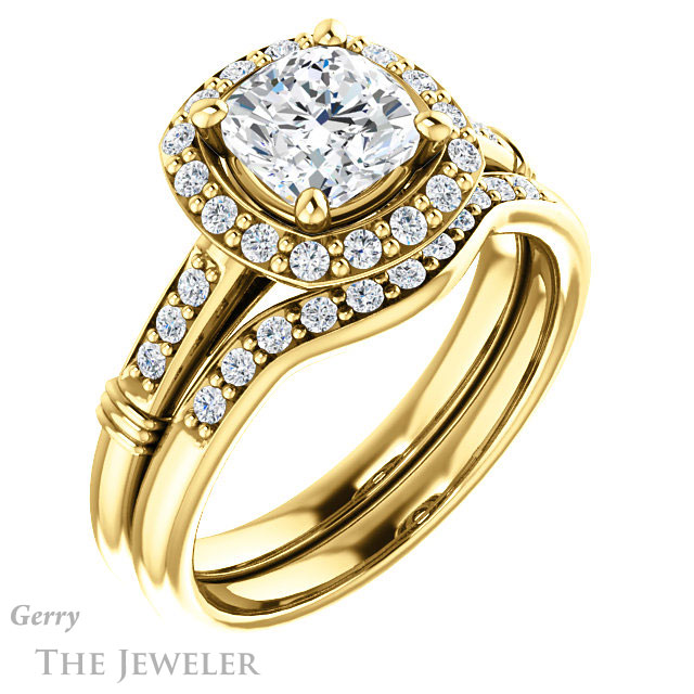 Cushion Cut Forever One Moissanite Engagement Ring #GTJ1185-cushion-fo-y | Gerry The Jeweler Cushion Cut Forever One Moissanite Engagement Ring #GTJ1185-cushion-fo-y