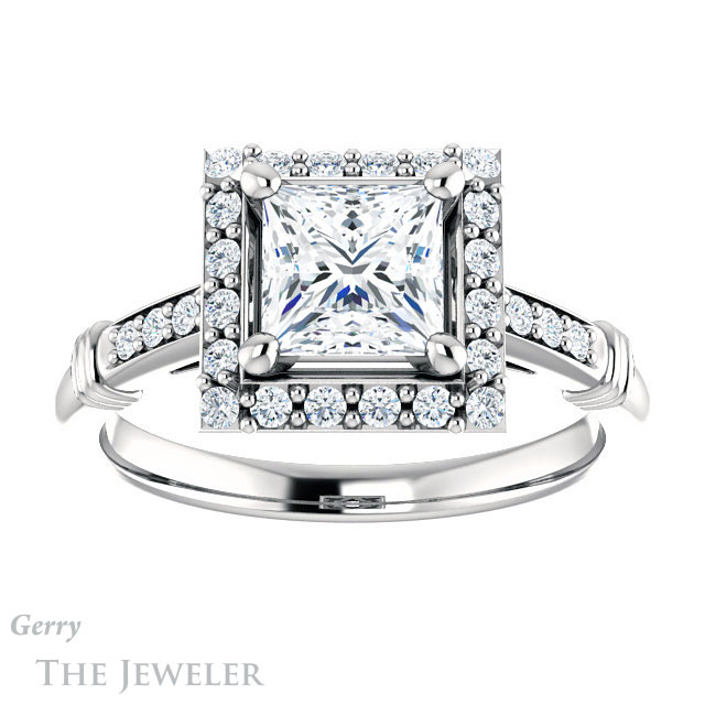 Princess Cut Forever One Moissanite Engagement Ring #GTJ1185-square-fo-w | Gerry The Jeweler Princess Cut Forever One Moissanite Engagement Ring #GTJ1185-square-fo-w
