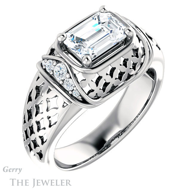 Emerald Cut Forever One Moissanite Engagement Ring #GTJ1186-emerald-fb-w | Gerry The Jeweler Emerald Cut Forever Brilliant Moissanite Engagement Ring #GTJ1186-emerald-fb-w