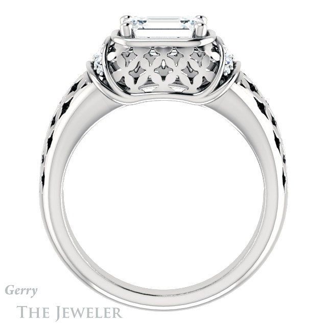 Emerald Cut Forever One Moissanite Engagement Ring #GTJ1186-emerald-fb-w | Gerry The Jeweler Emerald Cut Forever Brilliant Moissanite Engagement Ring #GTJ1186-emerald-fb-w
