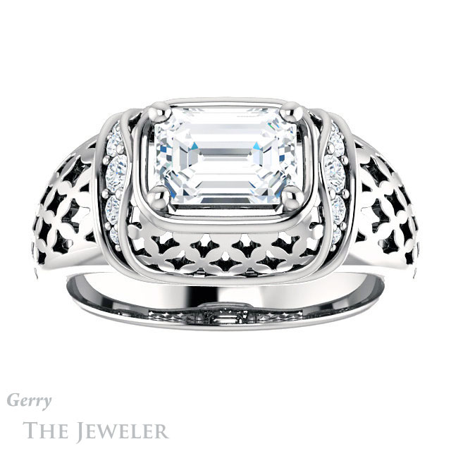 Emerald Cut Forever One Moissanite Engagement Ring #GTJ1186-emerald-fb-w | Gerry The Jeweler Emerald Cut Forever Brilliant Moissanite Engagement Ring #GTJ1186-emerald-fb-w