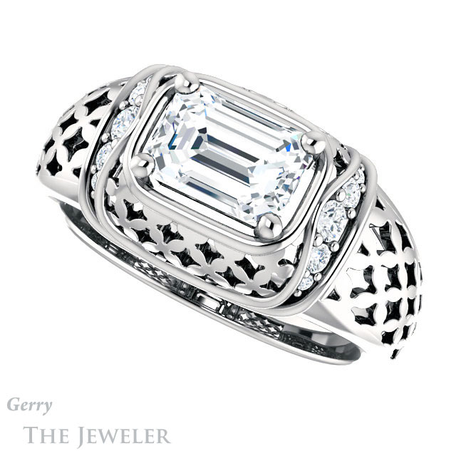 Emerald Cut Forever One Moissanite Engagement Ring #GTJ1186-emerald-fb-w | Gerry The Jeweler Emerald Cut Forever Brilliant Moissanite Engagement Ring #GTJ1186-emerald-fb-w