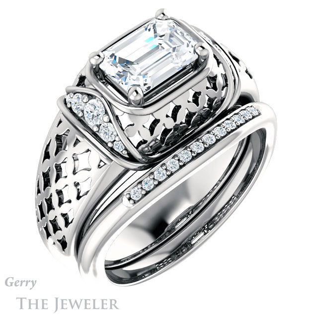 Emerald Cut Forever One Moissanite Engagement Ring #GTJ1186-emerald-fb-w | Gerry The Jeweler Emerald Cut Forever Brilliant Moissanite Engagement Ring #GTJ1186-emerald-fb-w