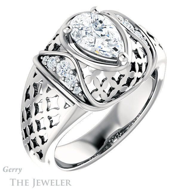 Pear Shaped Forever One Moissanite Engagement Ring #GTJ1186-pear-fb-w | Gerry The Jeweler Pear Shaped Forever Brilliant Moissanite Engagement Ring #GTJ1186-pear-fb-w