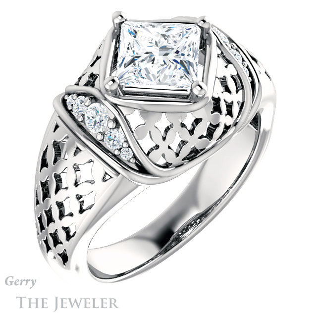 Princess Cut Forever One Moissanite Engagement Ring #GTJ1186-square-fo-w | Gerry The Jeweler Princess Cut Forever One Moissanite Engagement Ring #GTJ1186-square-fo-w