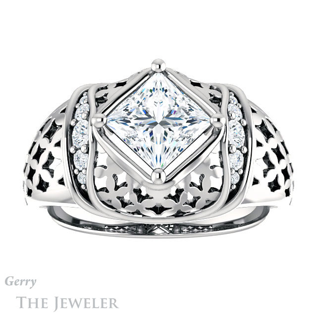 Princess Cut Forever One Moissanite Engagement Ring #GTJ1186-square-fo-w | Gerry The Jeweler Princess Cut Forever One Moissanite Engagement Ring #GTJ1186-square-fo-w