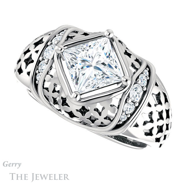 Princess Cut Forever One Moissanite Engagement Ring #GTJ1186-square-fo-w | Gerry The Jeweler Princess Cut Forever One Moissanite Engagement Ring #GTJ1186-square-fo-w