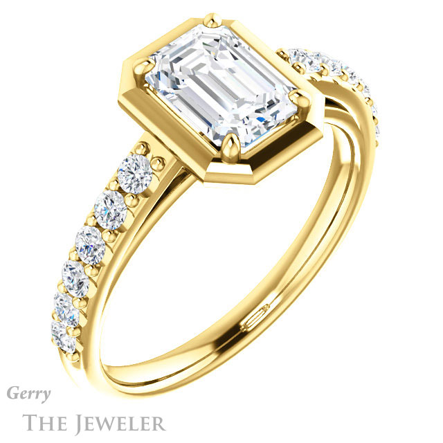 Emerald Cut Forever One Moissanite Engagement Ring #GTJ1187-emerald-fb-y | Gerry The Jeweler Emerald Cut Forever Brilliant Moissanite Engagement Ring #GTJ1187-emerald-fb-y