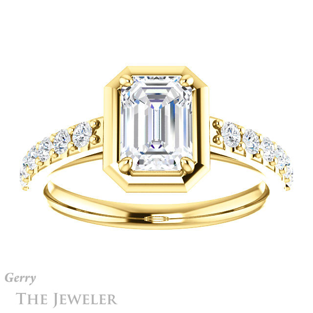 Emerald Cut Forever One Moissanite Engagement Ring #GTJ1187-emerald-fb-y | Gerry The Jeweler Emerald Cut Forever Brilliant Moissanite Engagement Ring #GTJ1187-emerald-fb-y