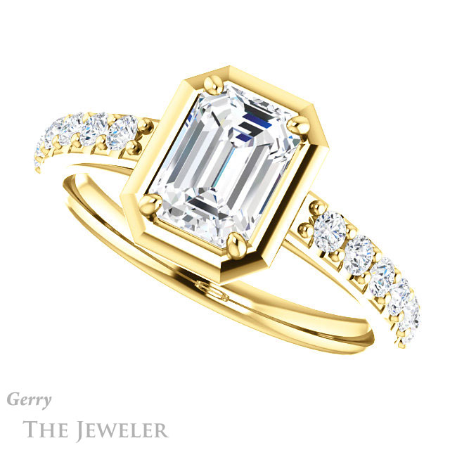 Emerald Cut Forever One Moissanite Engagement Ring #GTJ1187-emerald-fb-y | Gerry The Jeweler Emerald Cut Forever Brilliant Moissanite Engagement Ring #GTJ1187-emerald-fb-y