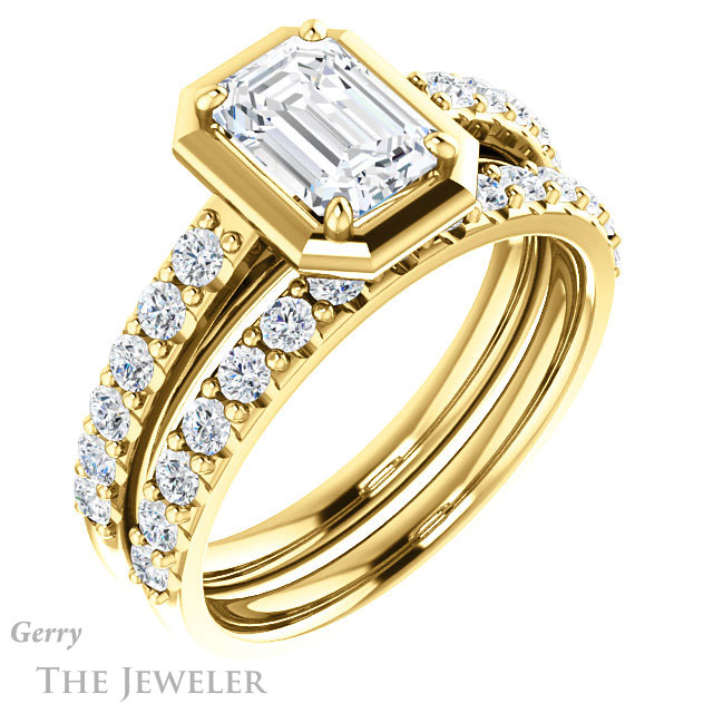 Emerald Cut Forever One Moissanite Engagement Ring #GTJ1187-emerald-fb-y | Gerry The Jeweler Emerald Cut Forever Brilliant Moissanite Engagement Ring #GTJ1187-emerald-fb-y