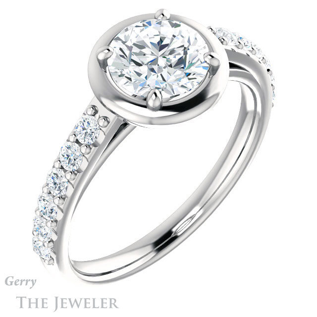 Round Cut Forever One Moissanite Engagement Ring #GTJ1187-round-fo-w | Gerry The Jeweler Round Cut Forever One Moissanite Engagement Ring #GTJ1187-round-fo-w