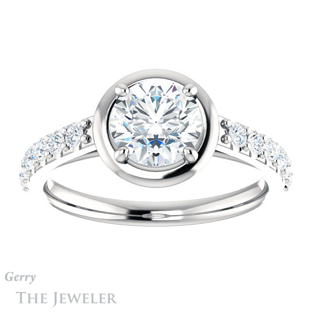 Round Cut Forever One Moissanite Engagement Ring #GTJ1187-round-fo-w | Gerry The Jeweler Round Cut Forever One Moissanite Engagement Ring #GTJ1187-round-fo-w
