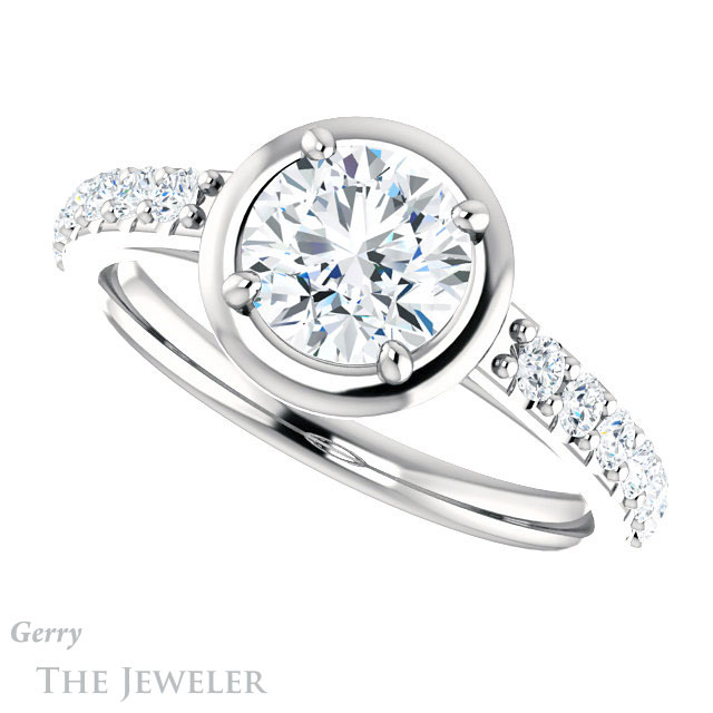 Round Cut Forever One Moissanite Engagement Ring #GTJ1187-round-fo-w | Gerry The Jeweler Round Cut Forever One Moissanite Engagement Ring #GTJ1187-round-fo-w